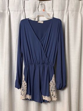 Alter’d State Blue faux wrap Front V-Neck romper